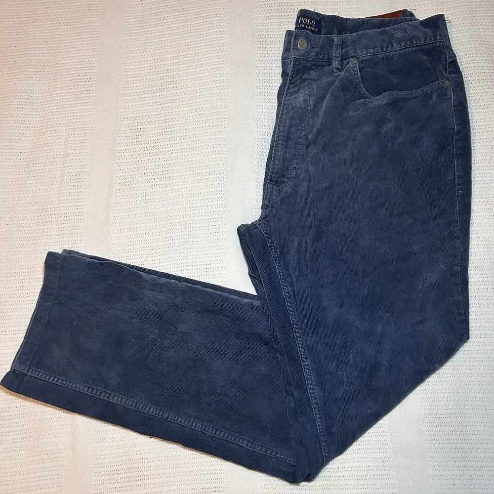 Polo Ralph Lauren Blue Corduroy Pants Stretch Classic Fit Men's Size 36T/38